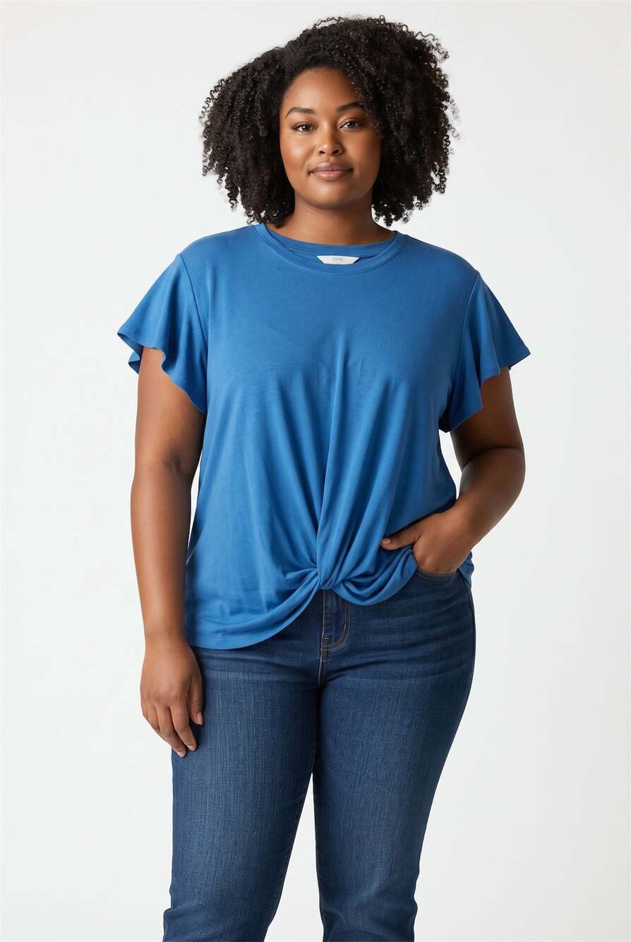 Time and Tru Women's Twist Front Flutter Sleeve Top